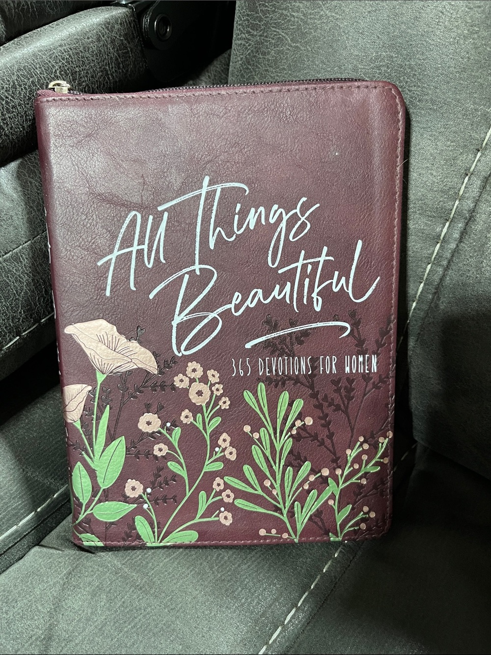 All Things Beautiful Burgundy Floral Devotional Book Leather bound zip closure
